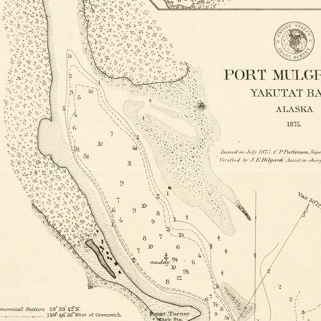 Vintage Port Mulgrave, Yakutat Bay, AK Map 1875