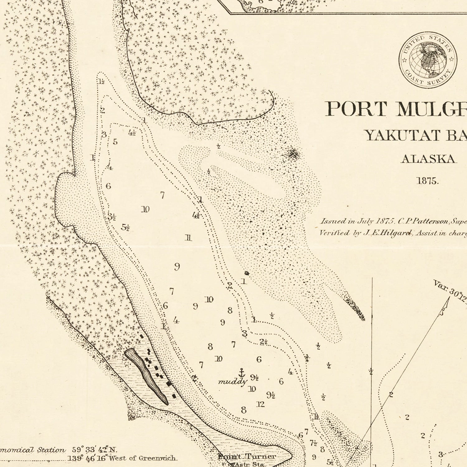 Vintage Port Mulgrave, Yakutat Bay, AK Map 1875
