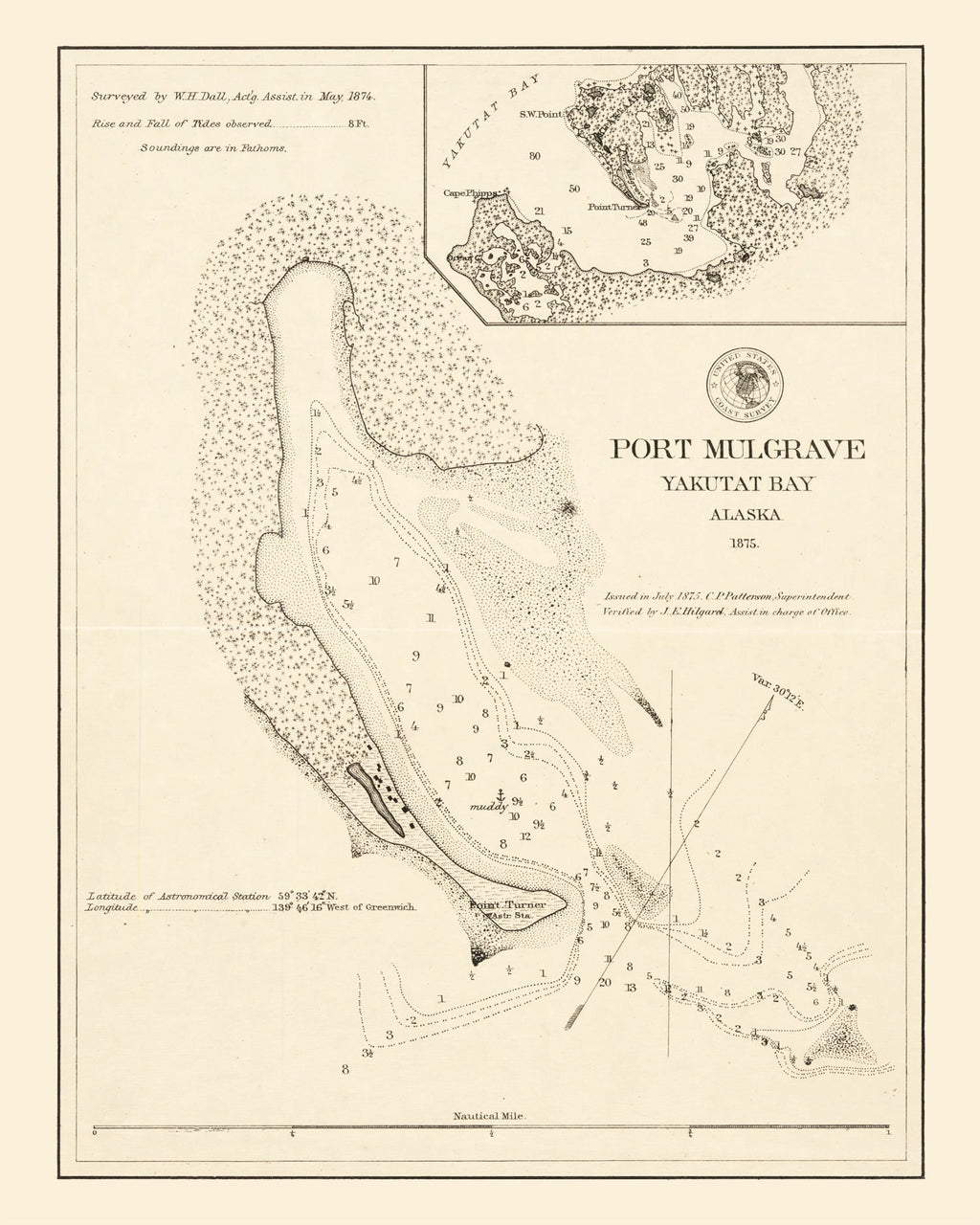 Vintage Port Mulgrave, Yakutat Bay, AK Map 1875