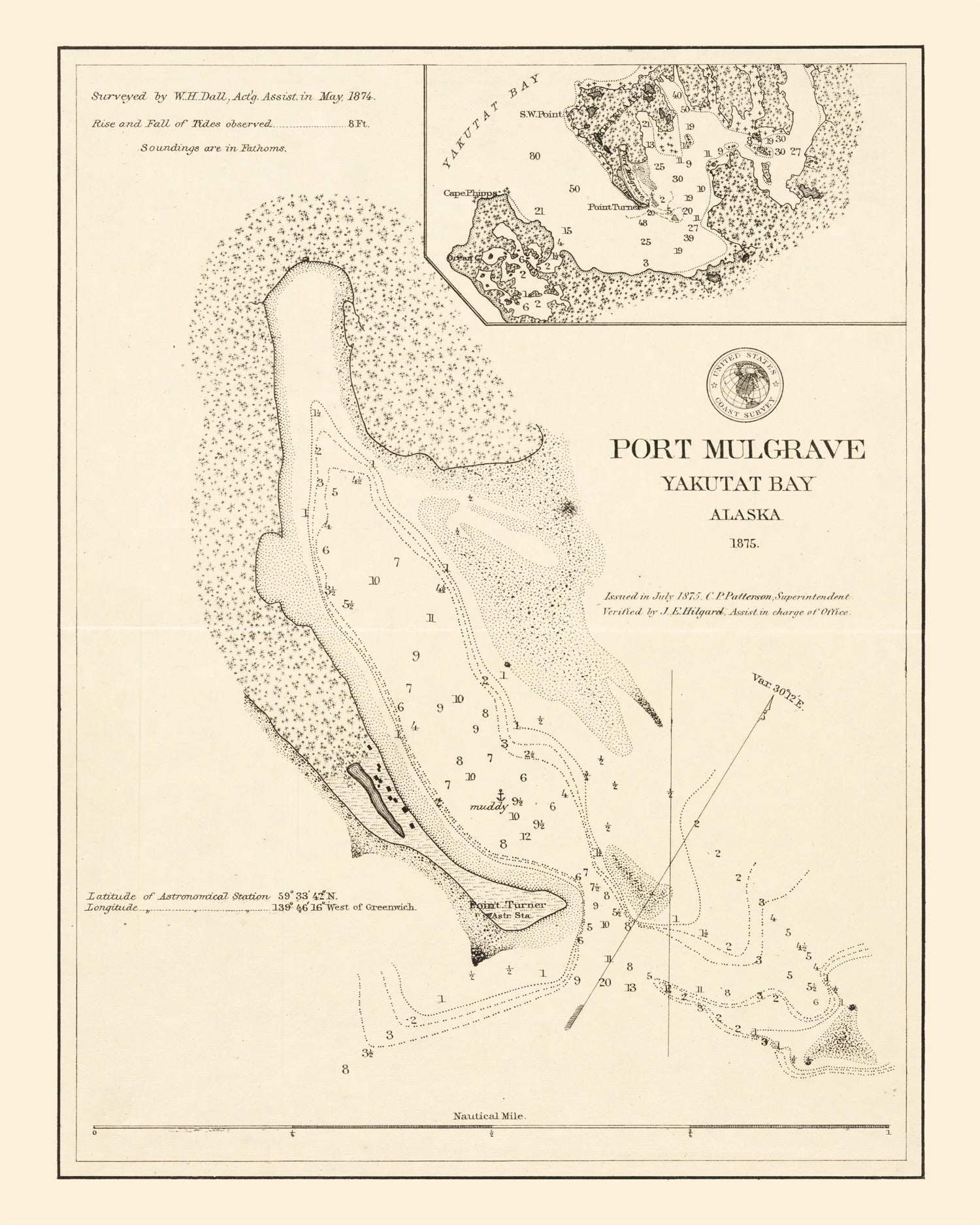 Vintage Port Mulgrave, Yakutat Bay, AK Map 1875