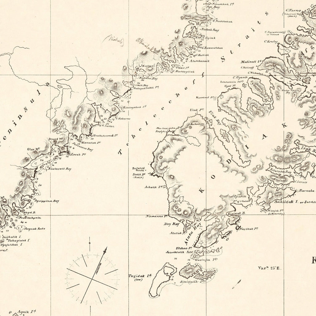 Vintage Kodiak Island, AK Map 1869