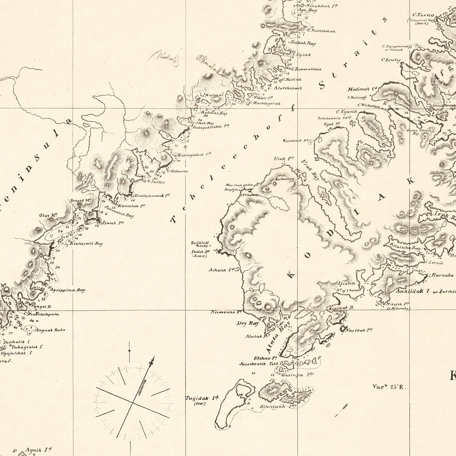 Vintage Kodiak Island, AK Map 1869