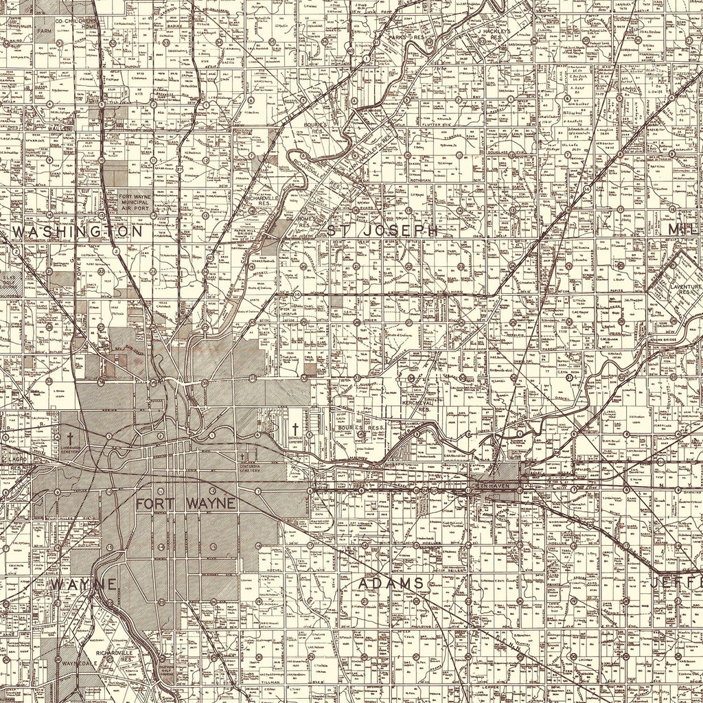 Vintage Map of Allen County, Indiana 1935
