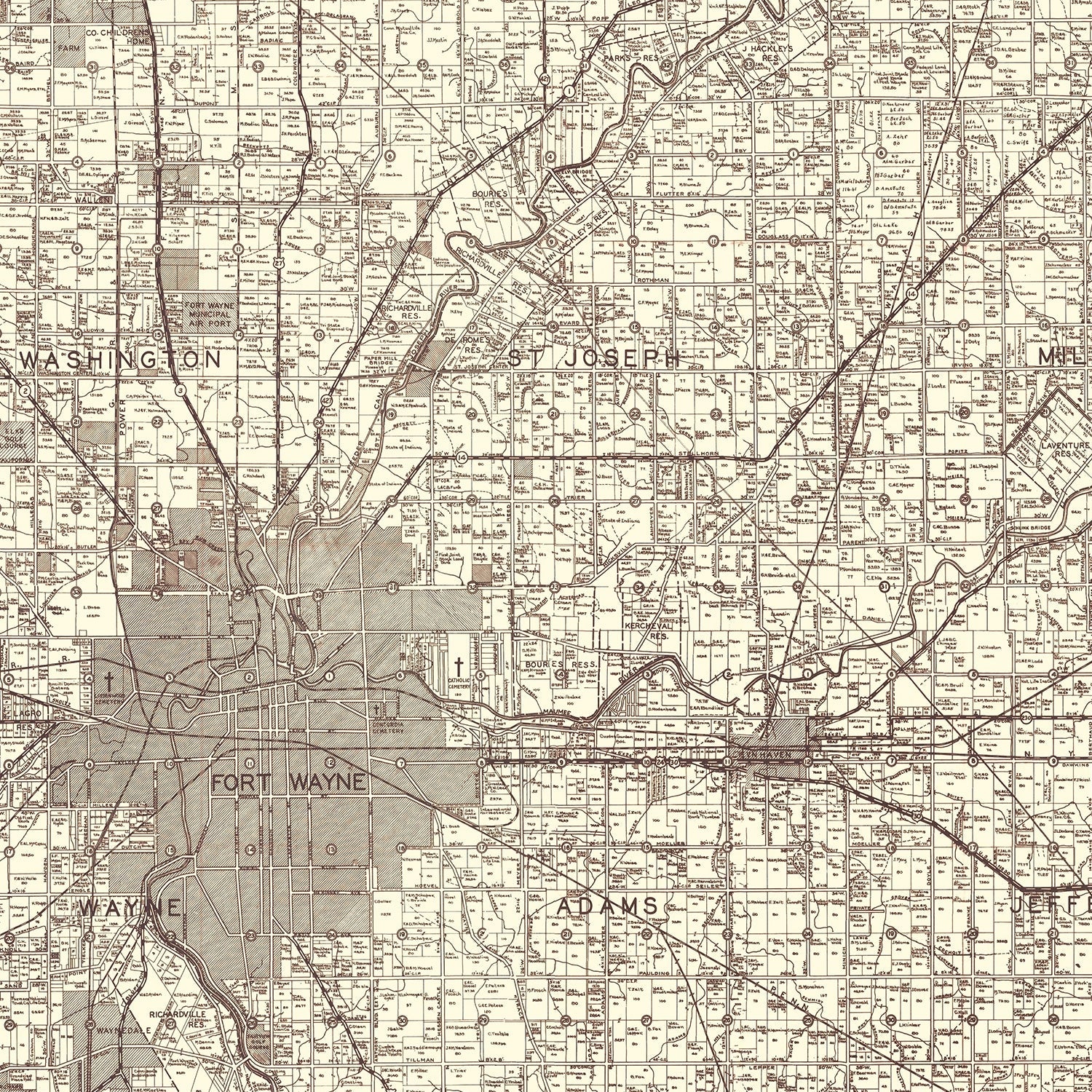 Vintage Map of Allen County, Indiana 1935