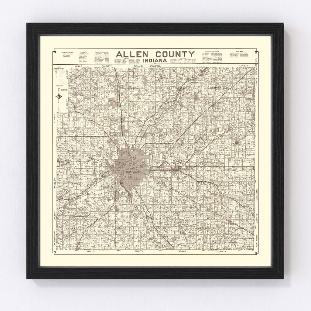 Vintage Map of Allen County, Indiana 1935
