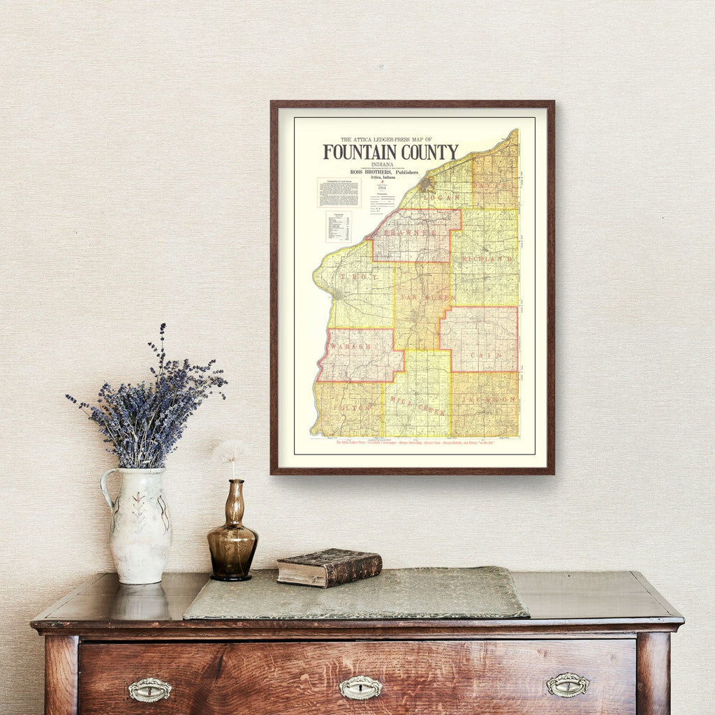 Vintage Map of Attica County, Indiana 1914