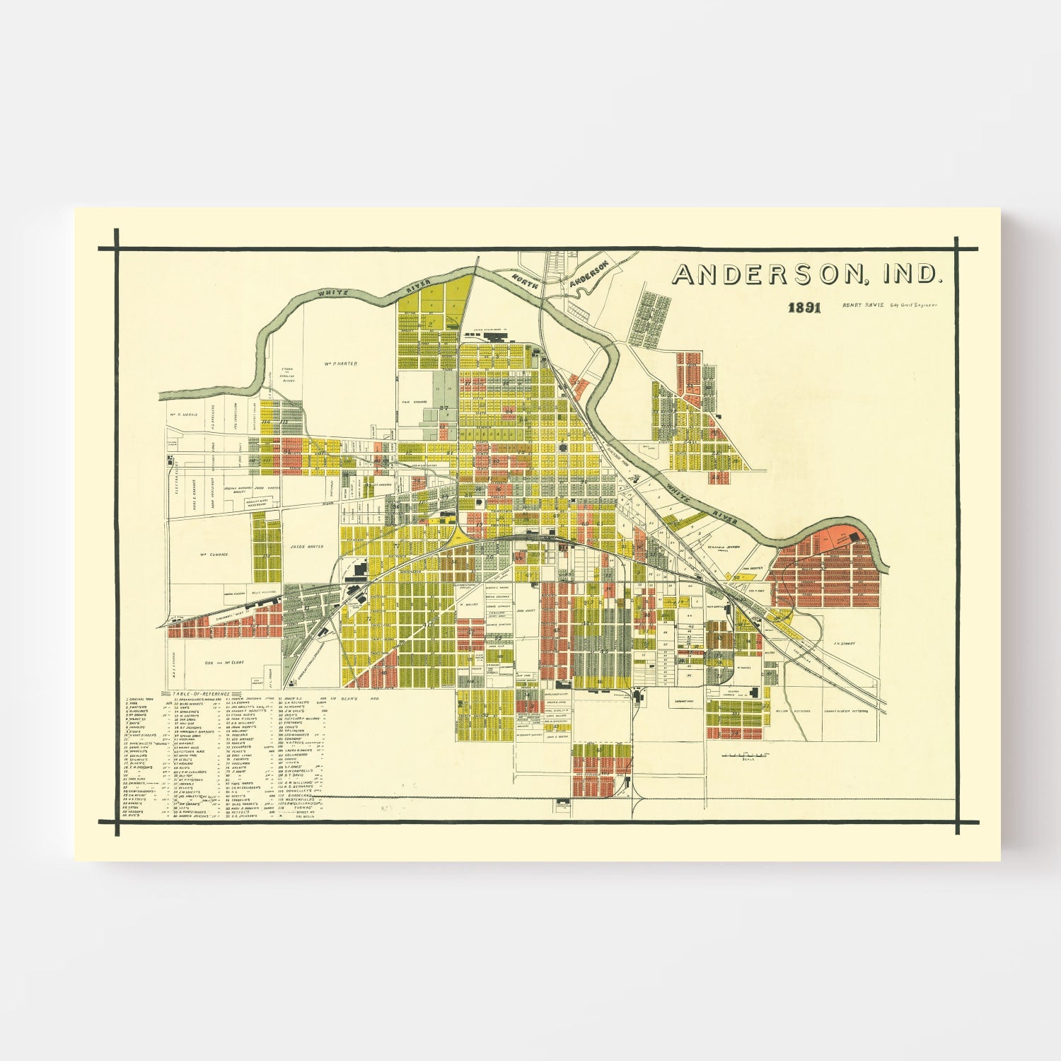Vintage Map of Anderson, Indiana 1891