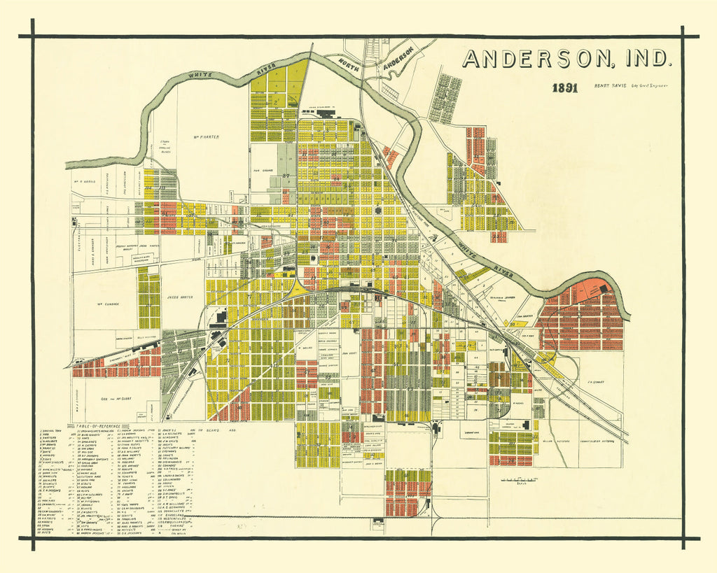Vintage Map of Anderson, Indiana 1891
