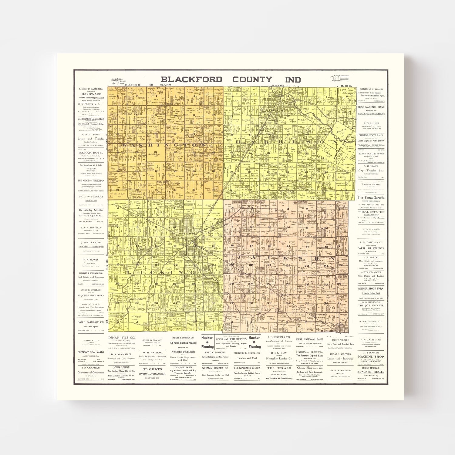 Vintage Map of Blackford County, Indiana 1905