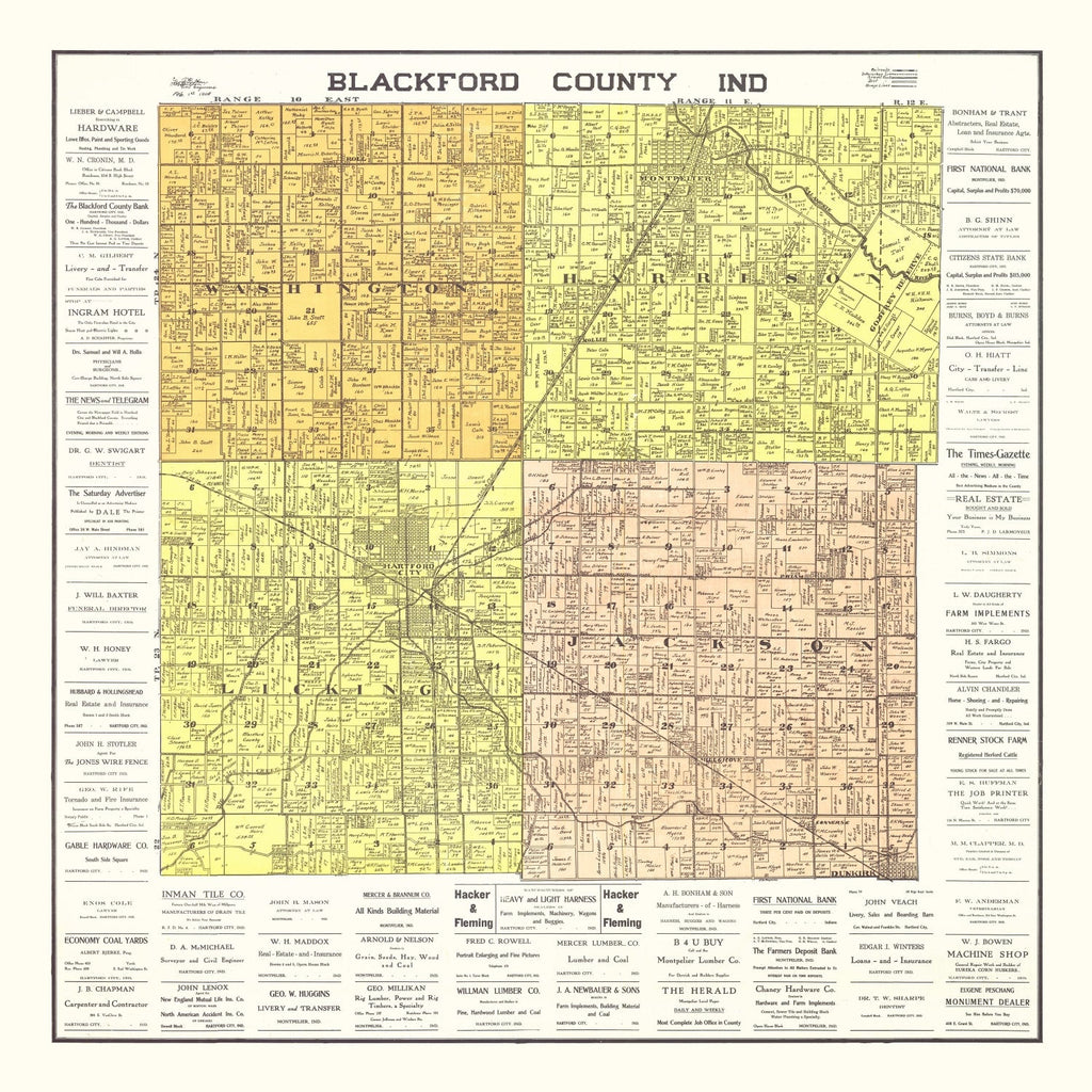 Vintage Map of Blackford County, Indiana 1905