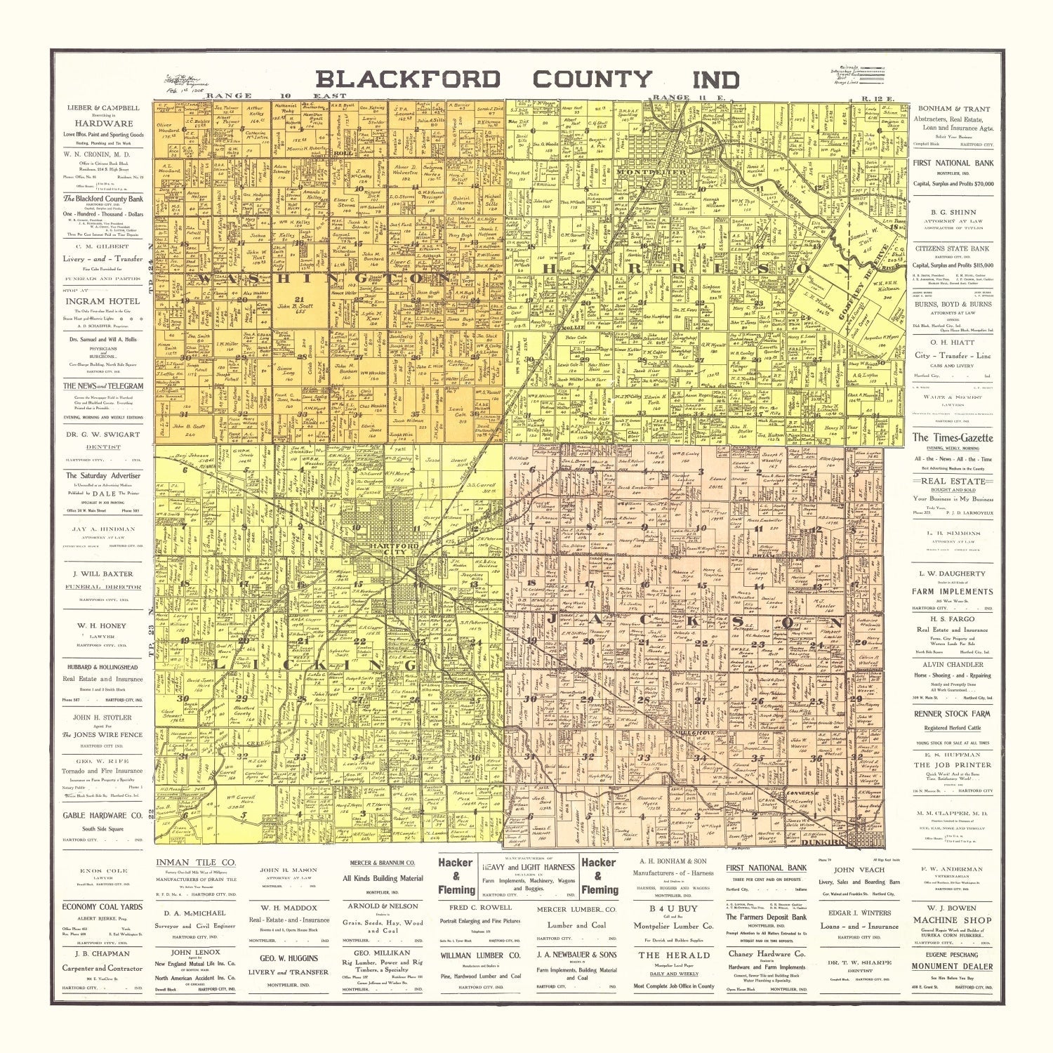 Vintage Map of Blackford County, Indiana 1905