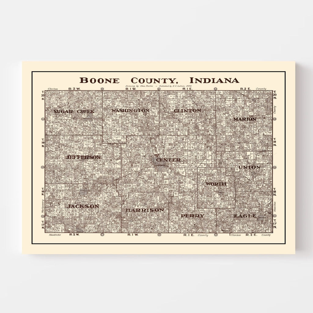 Vintage Map of Boone County, Indiana 1936