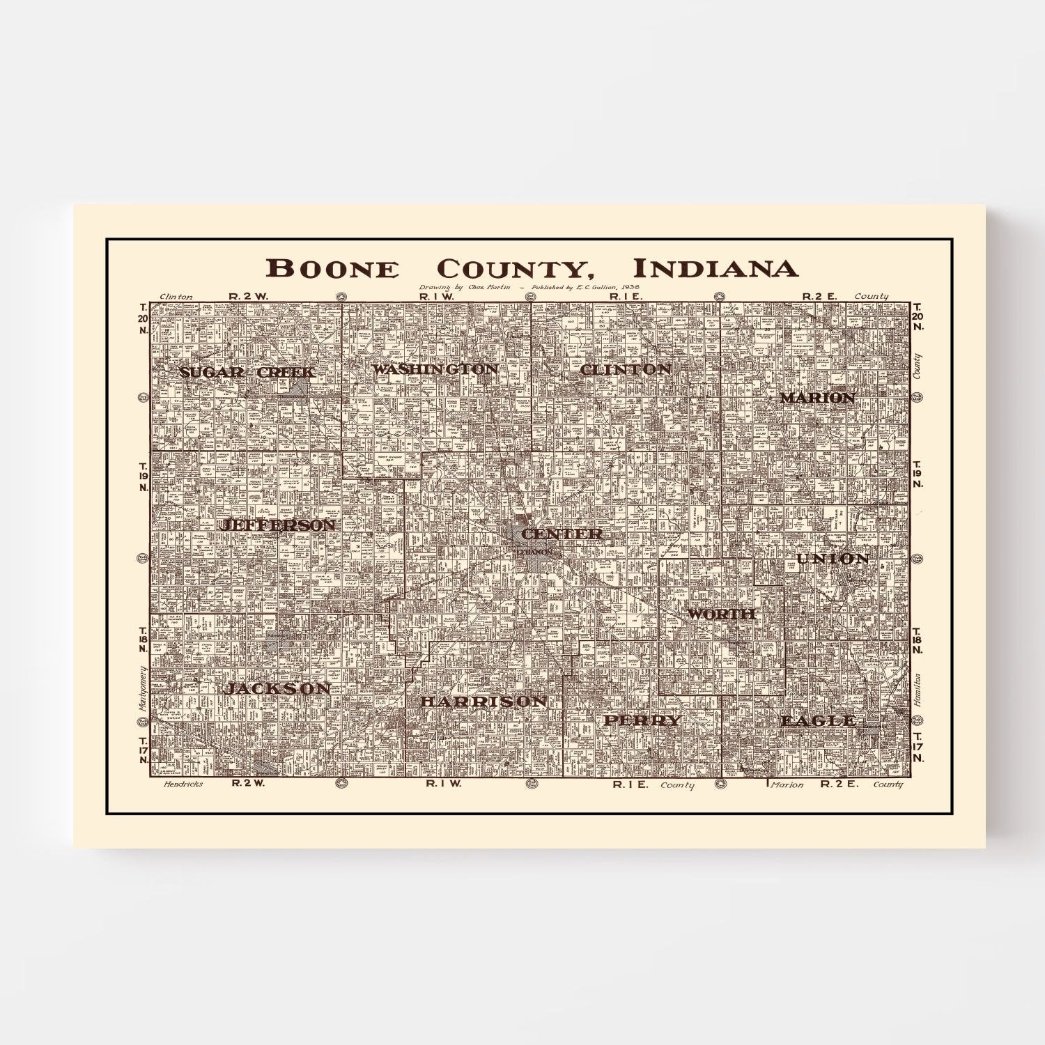 Vintage Map of Boone County, Indiana 1936