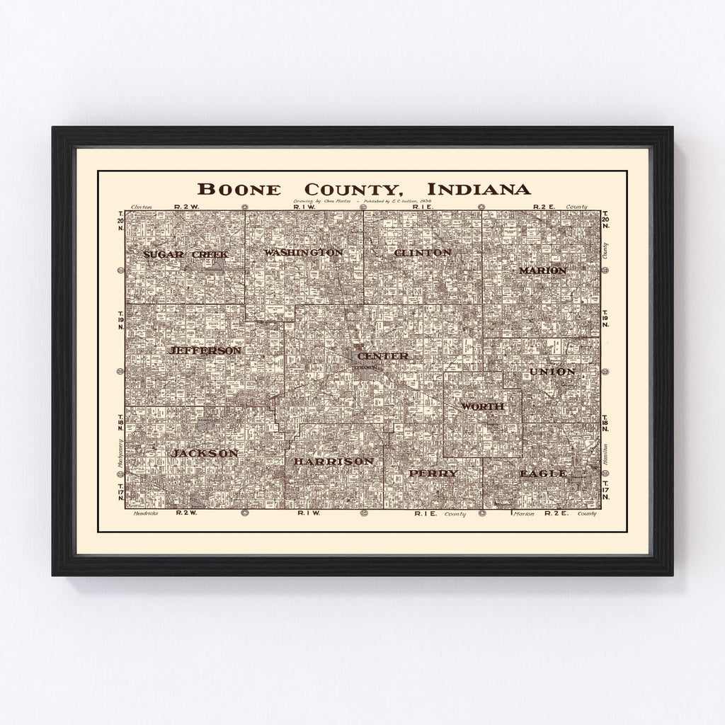 Vintage Map of Boone County, Indiana 1936