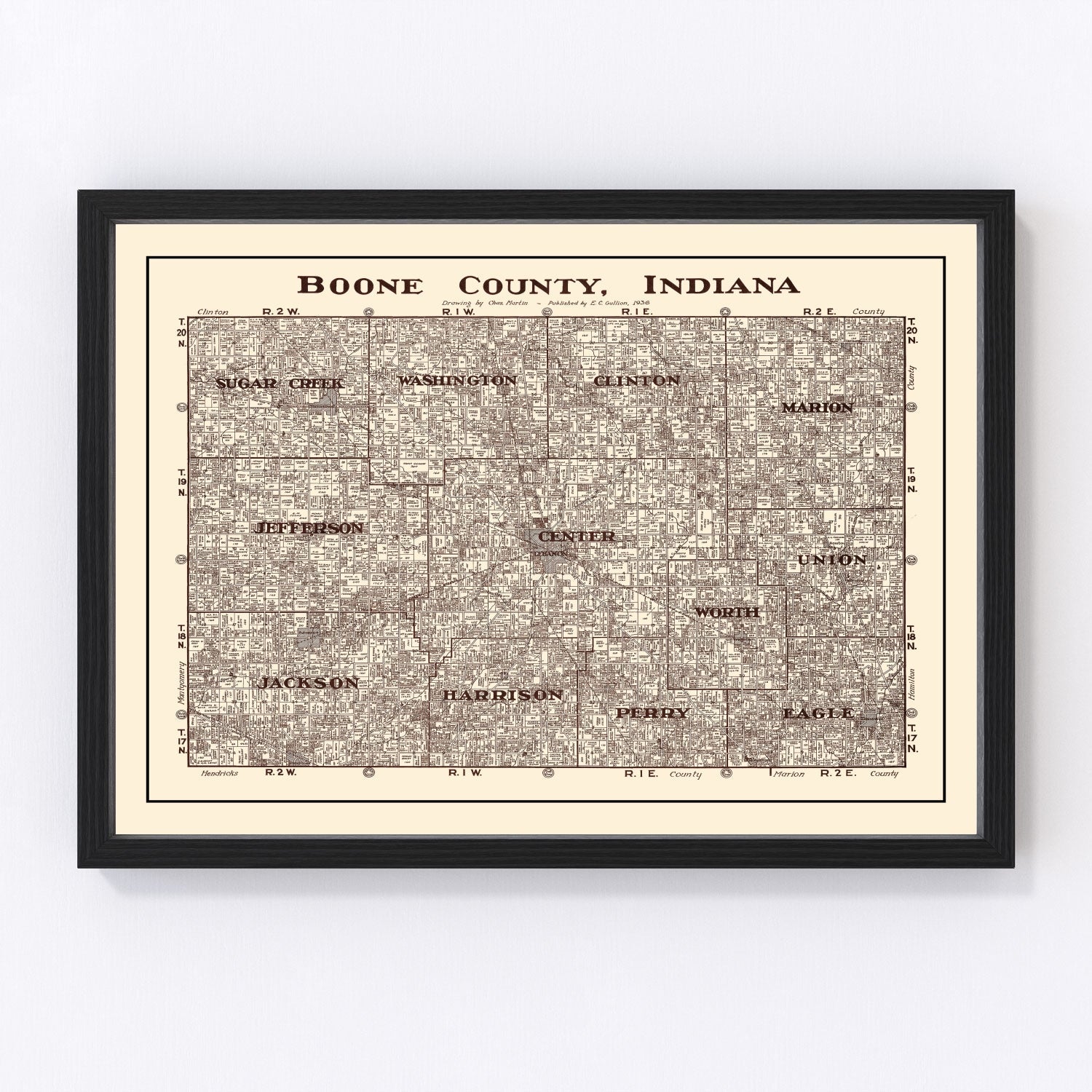 Vintage Map of Boone County, Indiana 1936