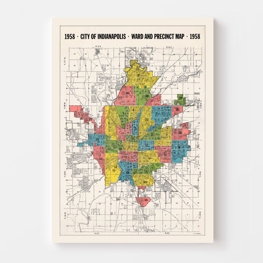 Vintage Map of Indianapolis, Indiana 1958