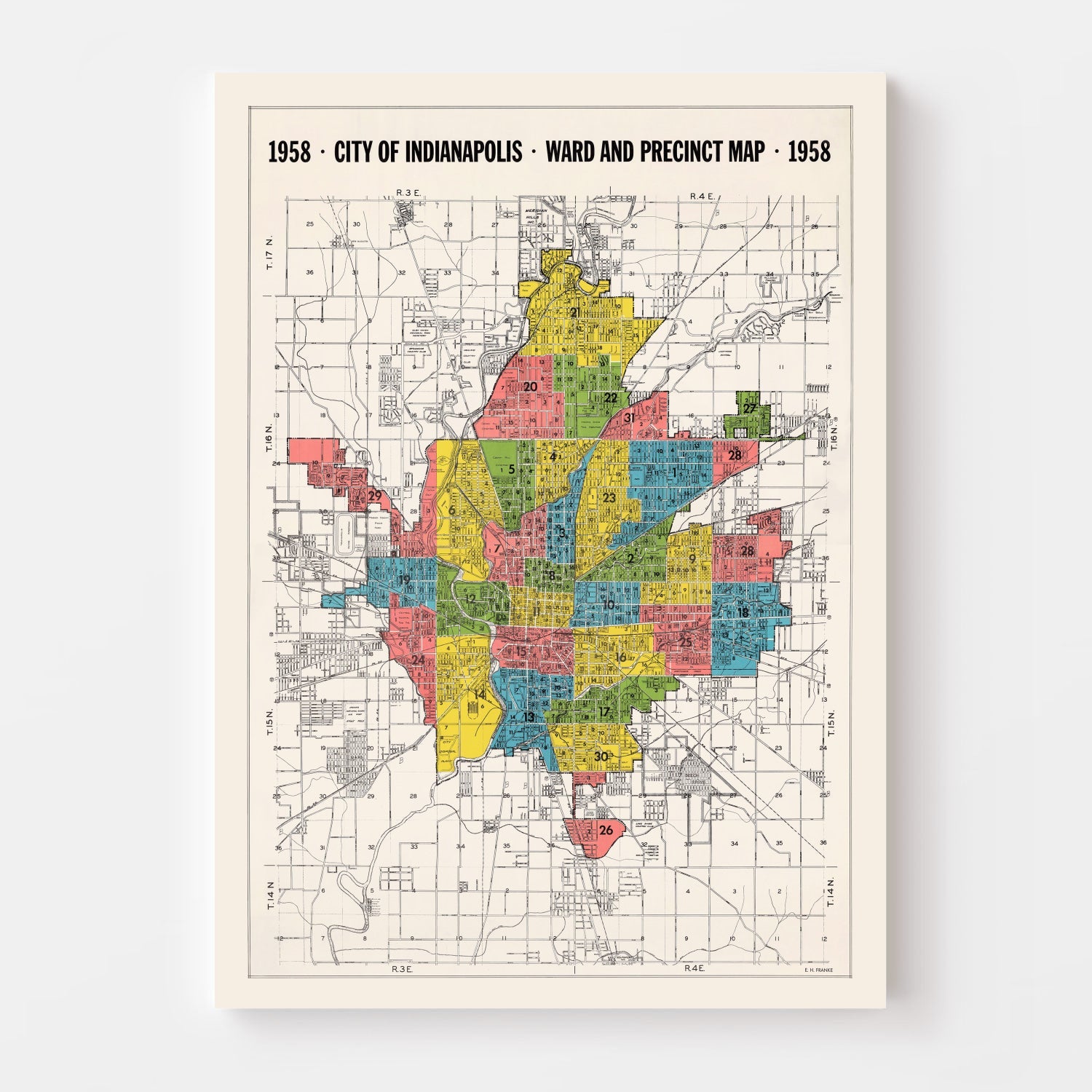 Vintage Map of Indianapolis, Indiana 1958