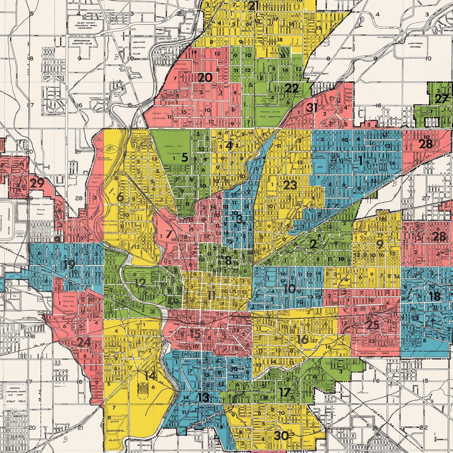 Vintage Map of Indianapolis, Indiana 1958