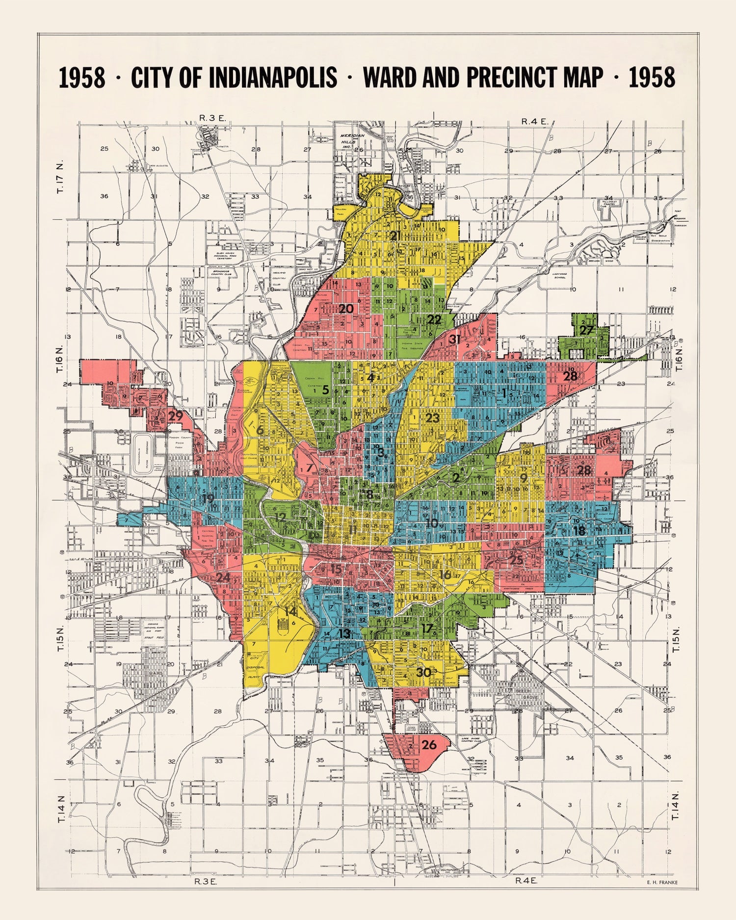 Vintage Map of Indianapolis, Indiana 1958