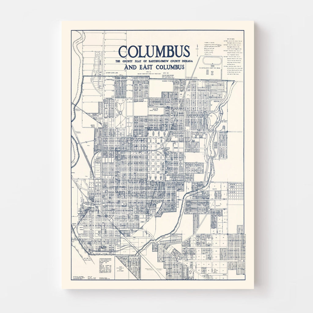 Vintage Map of Columbus, Indiana 1930