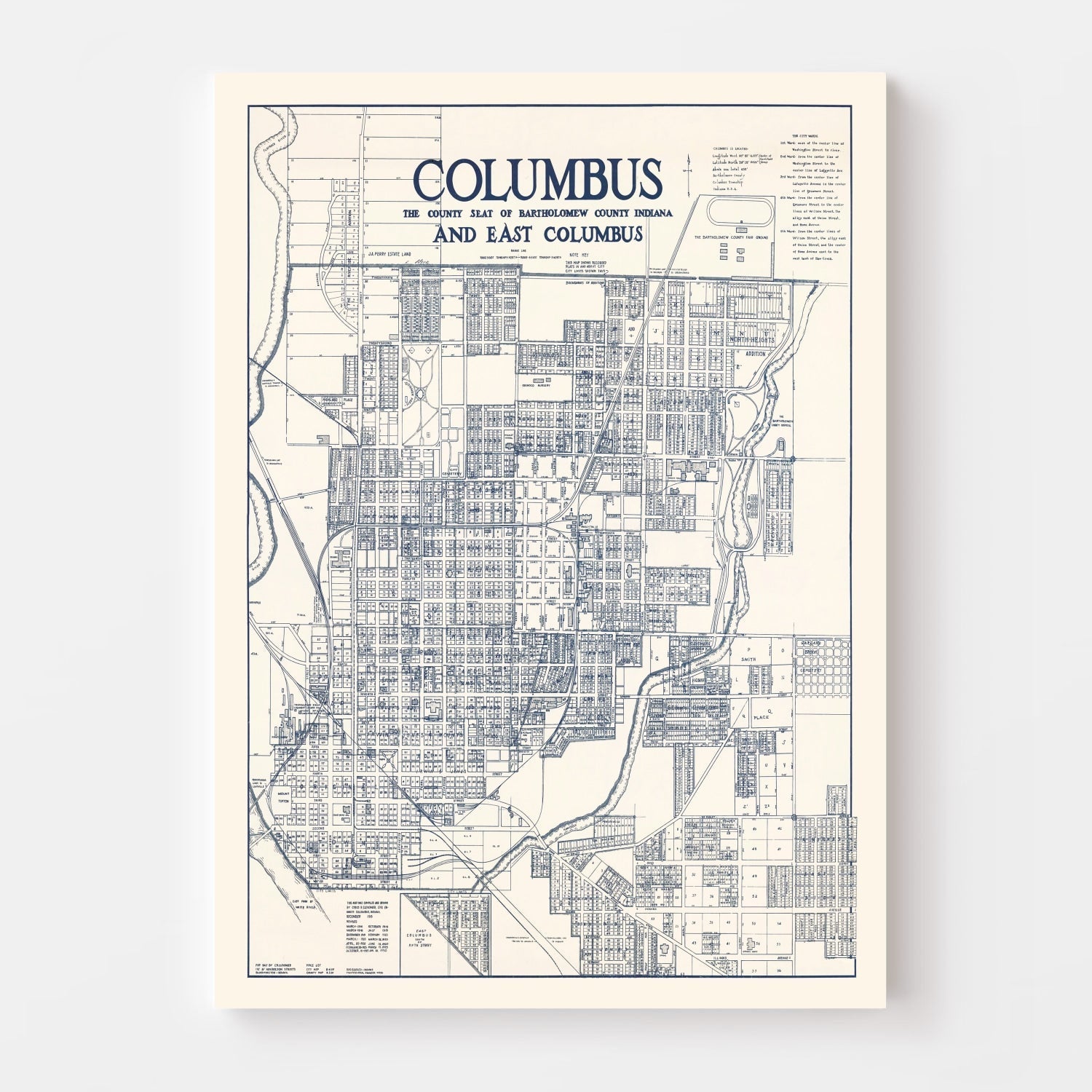 Vintage Map of Columbus, Indiana 1930