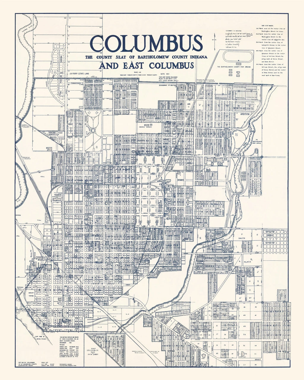 Vintage Map of Columbus, Indiana 1930