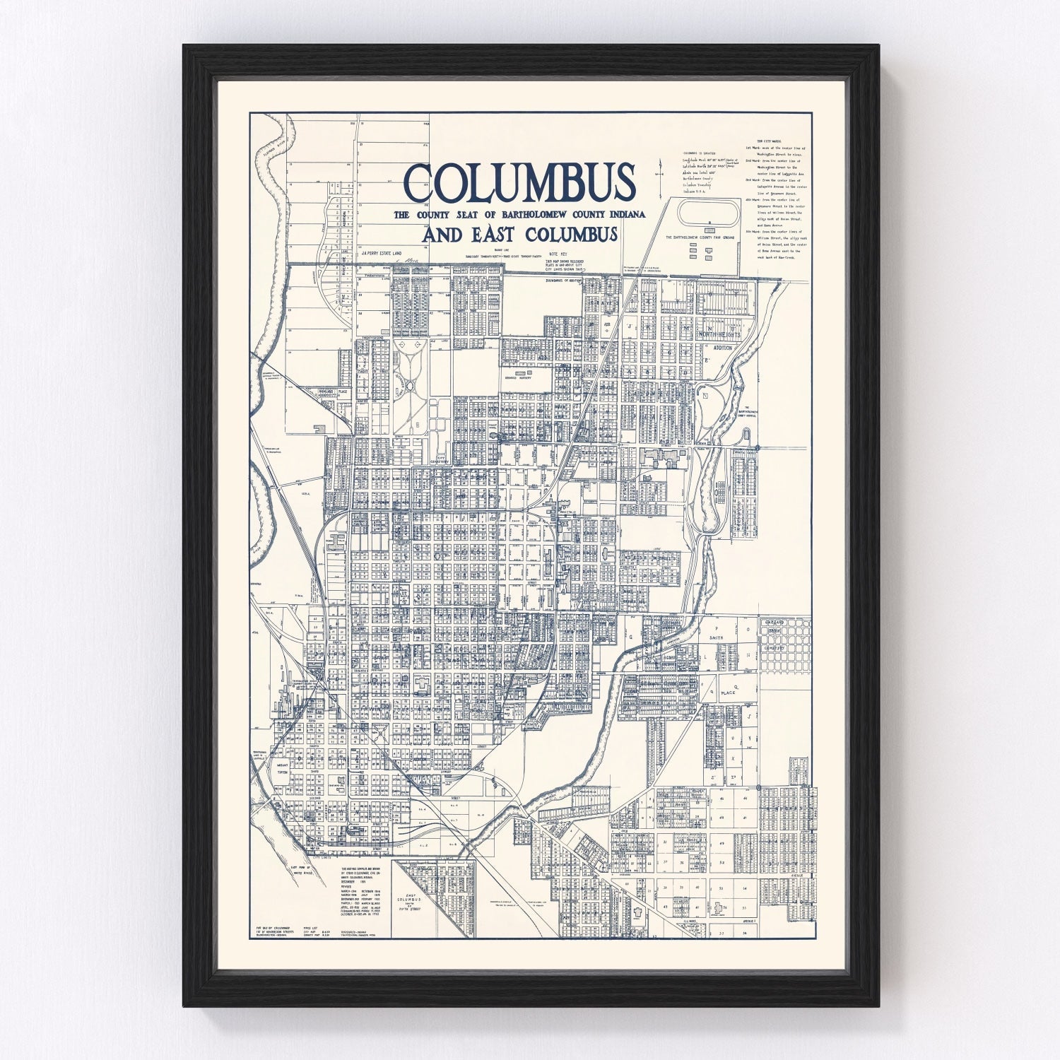 Vintage Map of Columbus, Indiana 1930