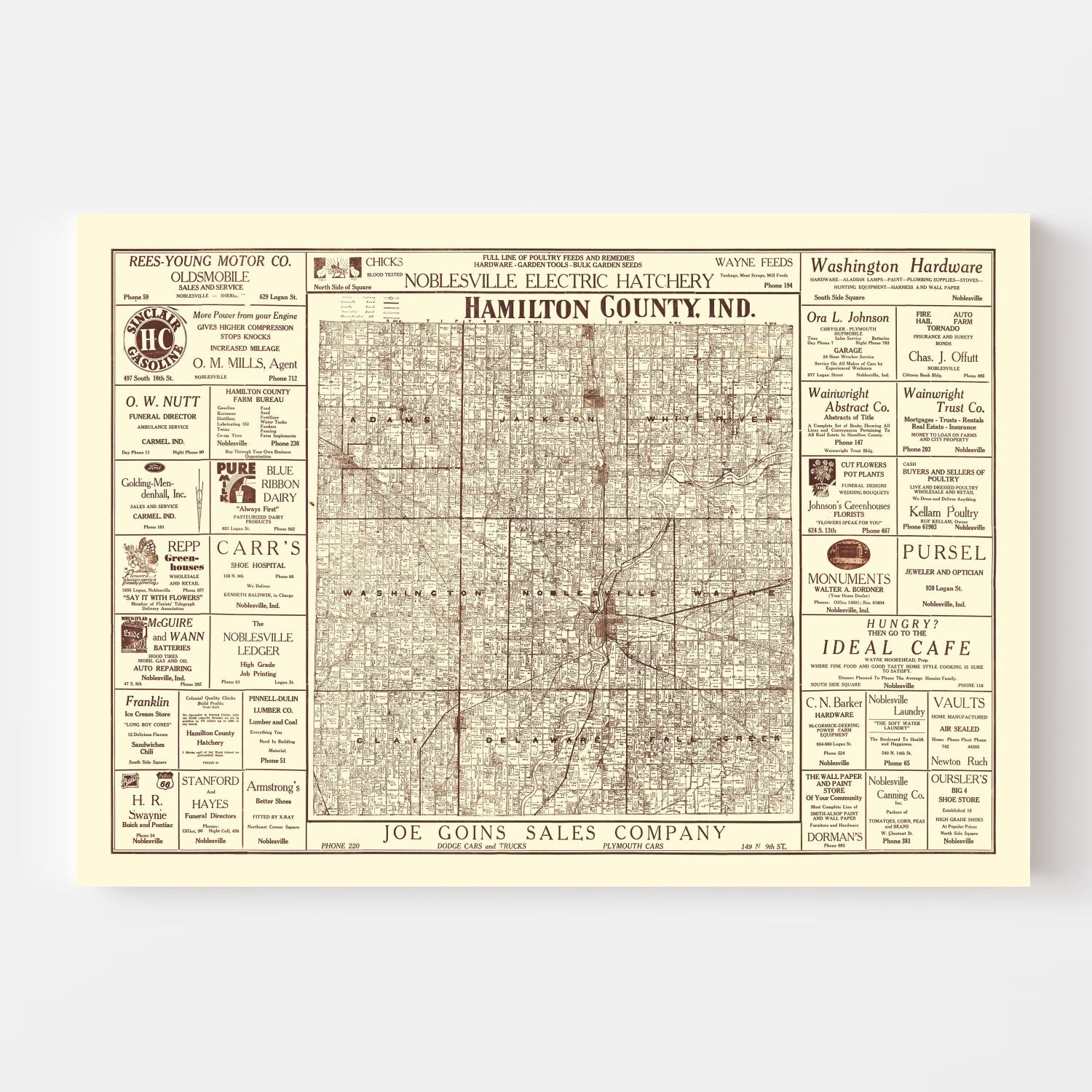 Vintage Map of Hamilton County, Indiana 1919