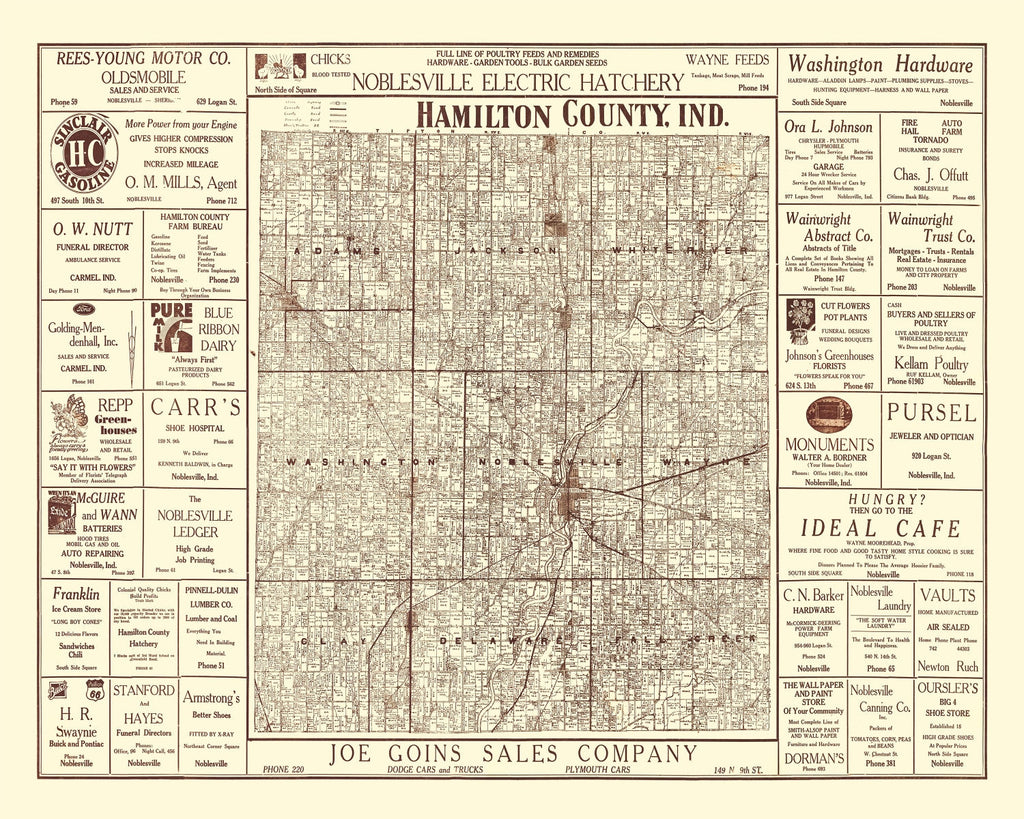 Vintage Map of Hamilton County, Indiana 1919