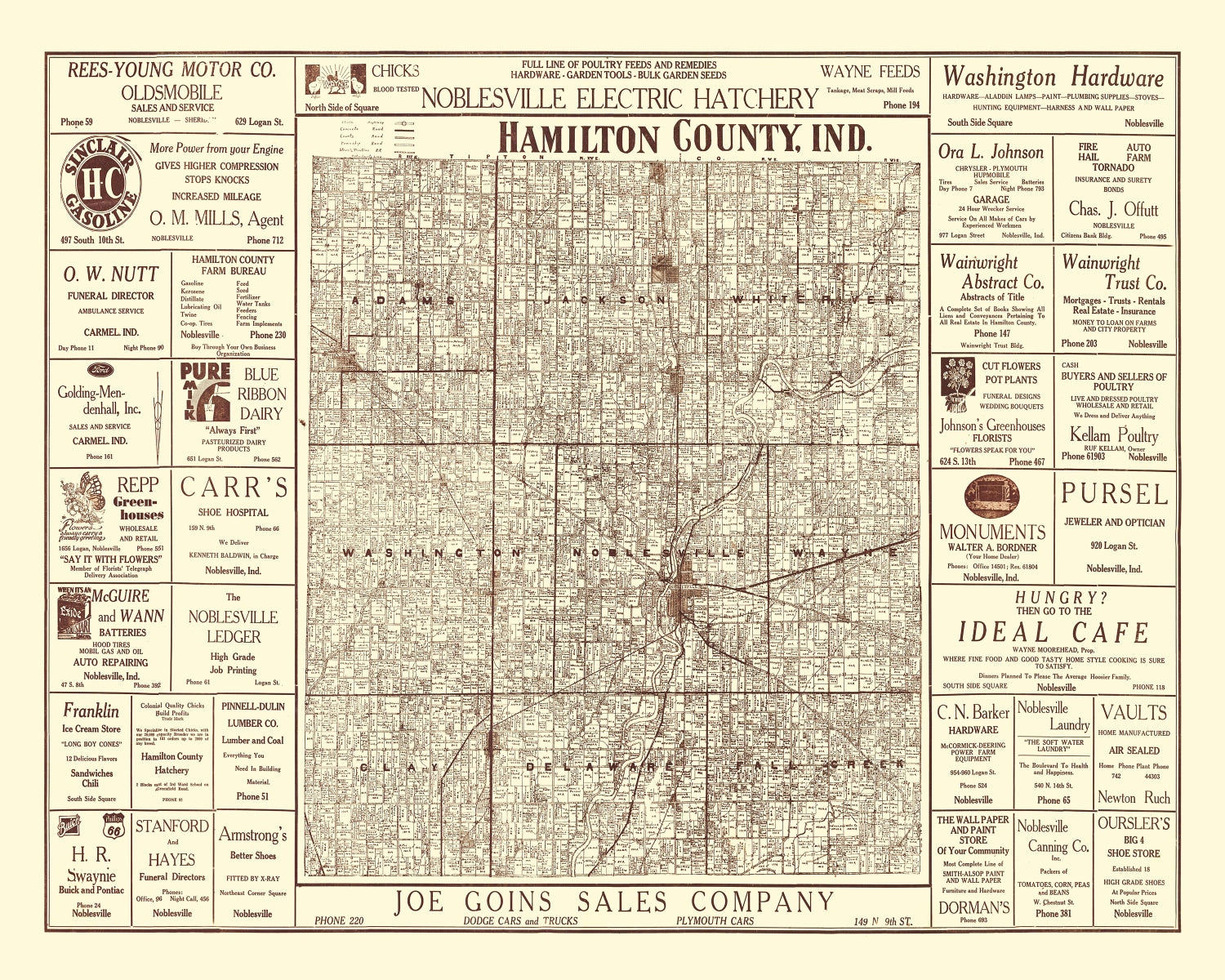Vintage Map of Hamilton County, Indiana 1919