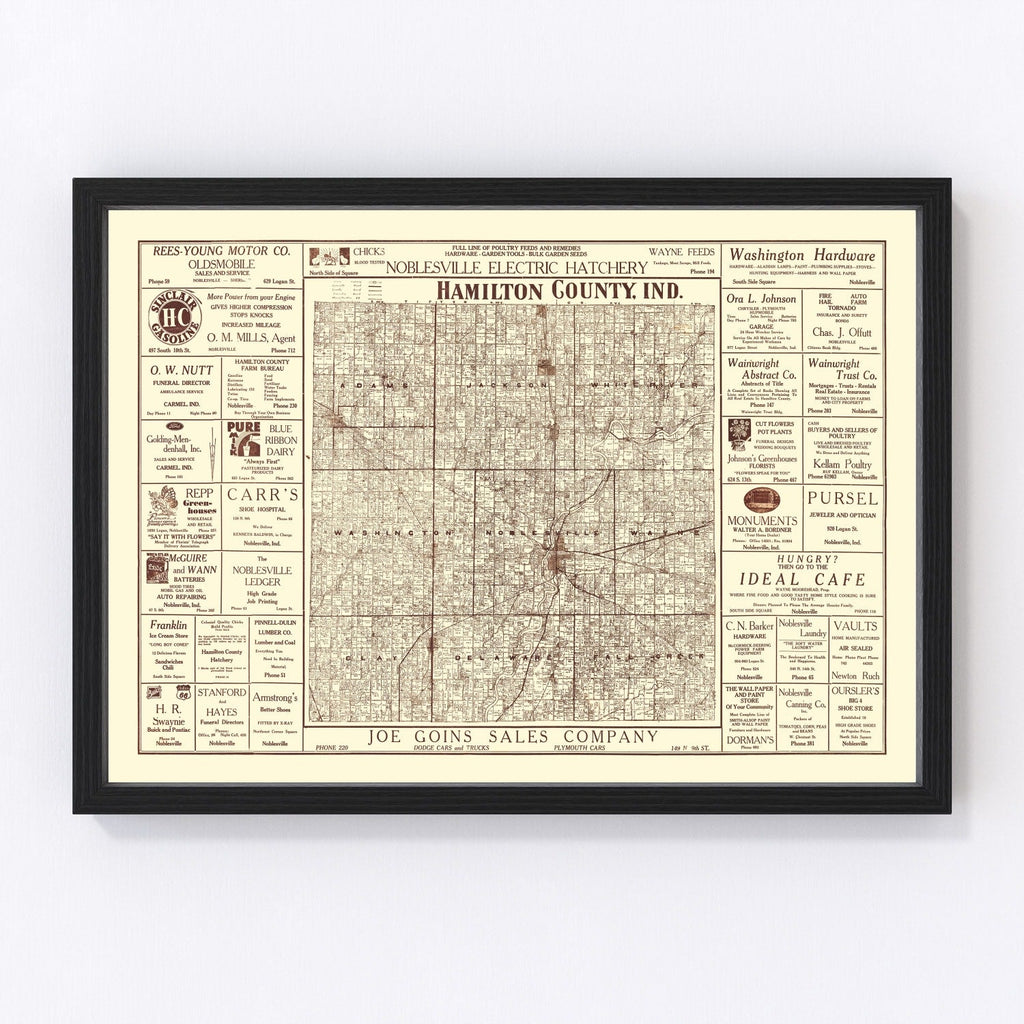 Vintage Map of Hamilton County, Indiana 1919