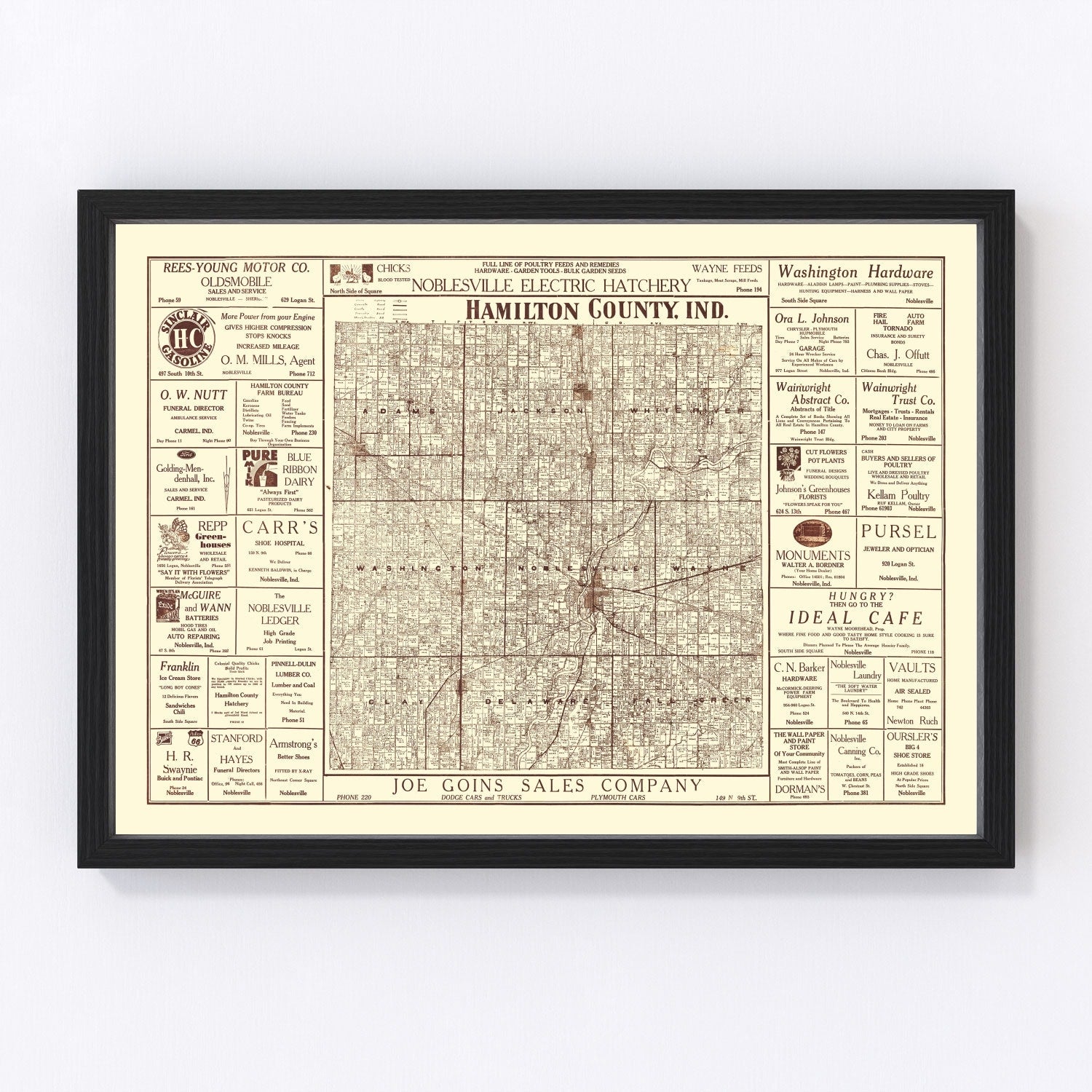 Vintage Map of Hamilton County, Indiana 1919