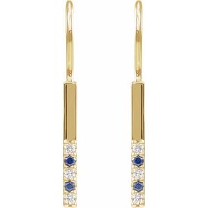 14K Yellow Gold Natural Blue Sapphire & .08 CTW Natural Diamond Bar Earrings – image 2