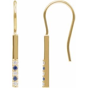 14K Yellow Gold Natural Blue Sapphire & .08 CTW Natural Diamond Bar Earrings