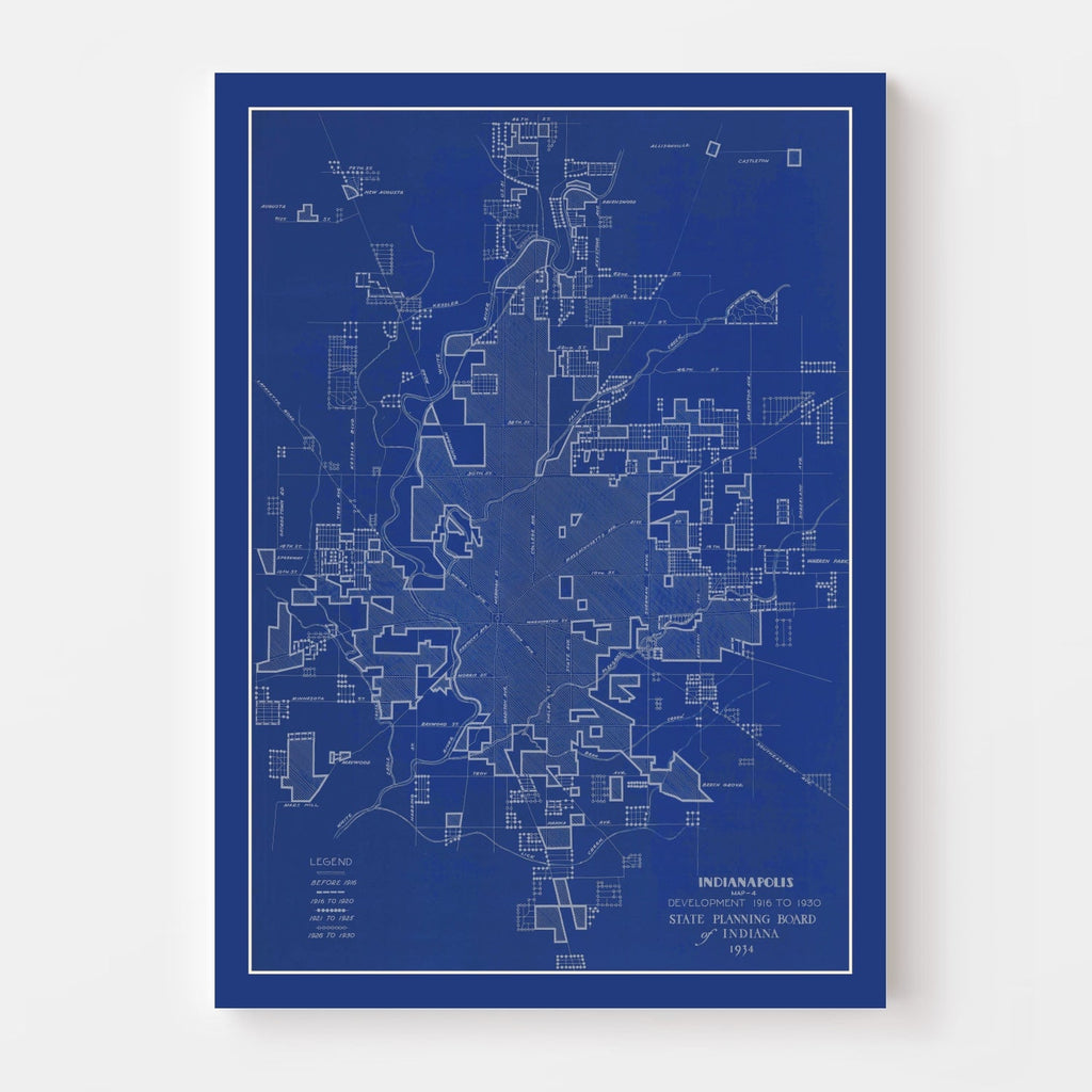 Vintage Map of Indianapolis, Indiana 1934