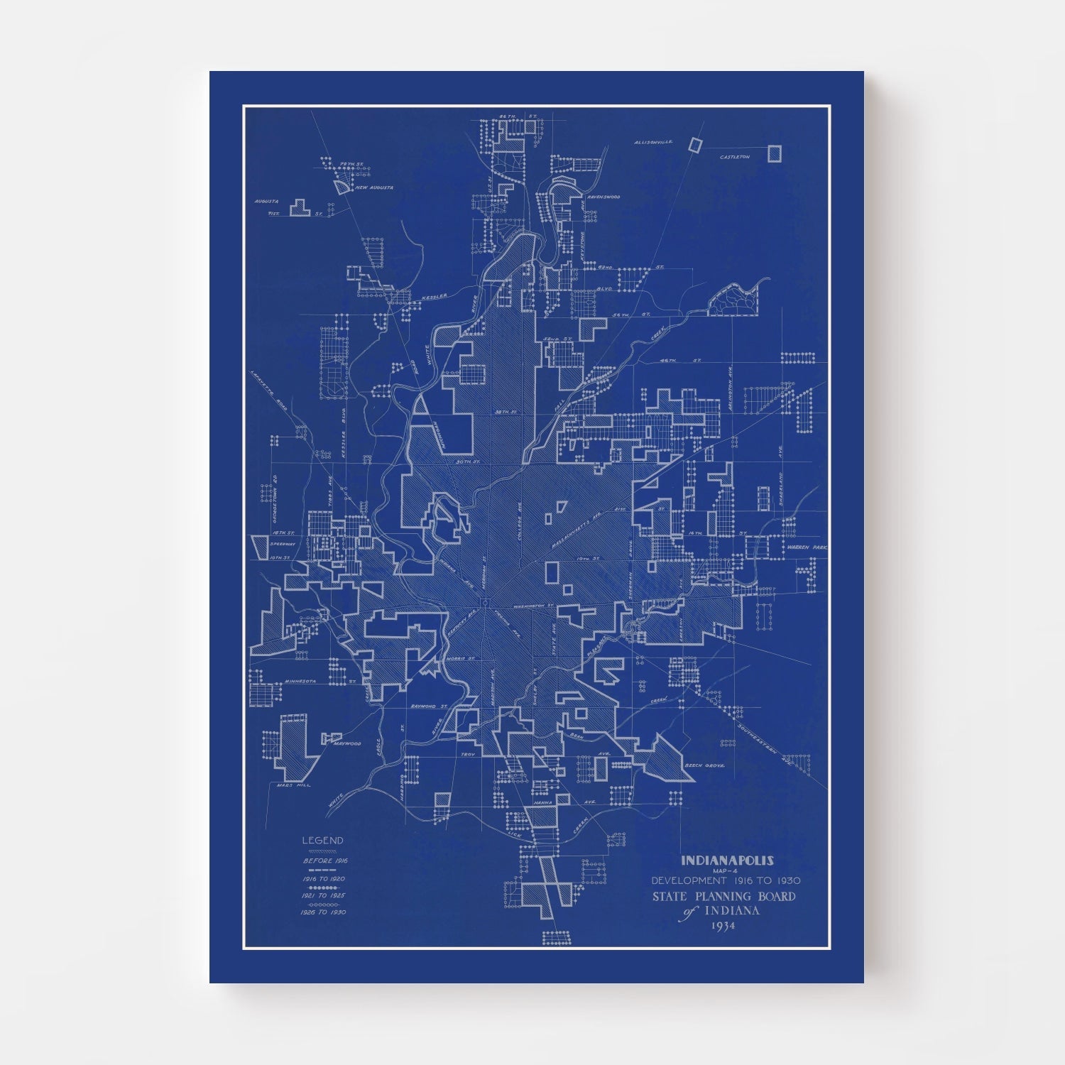 Vintage Map of Indianapolis, Indiana 1934