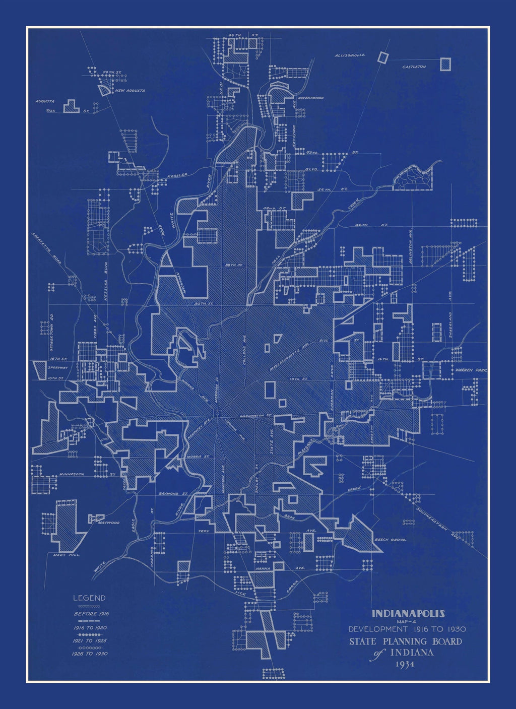 Vintage Map of Indianapolis, Indiana 1934