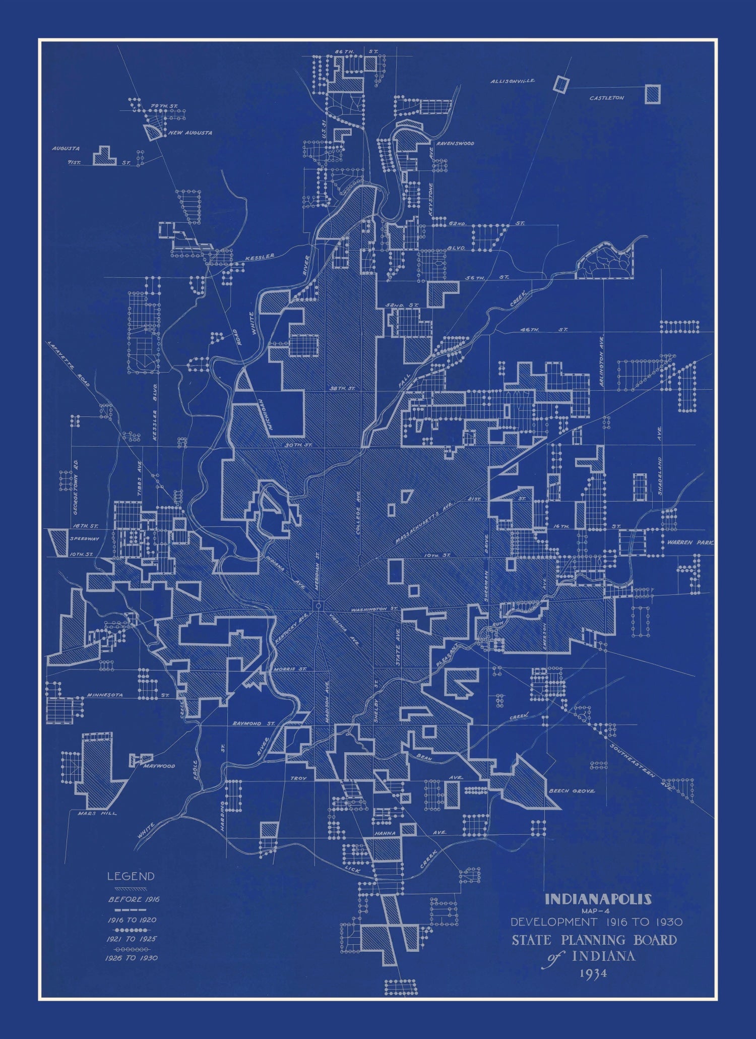 Vintage Map of Indianapolis, Indiana 1934