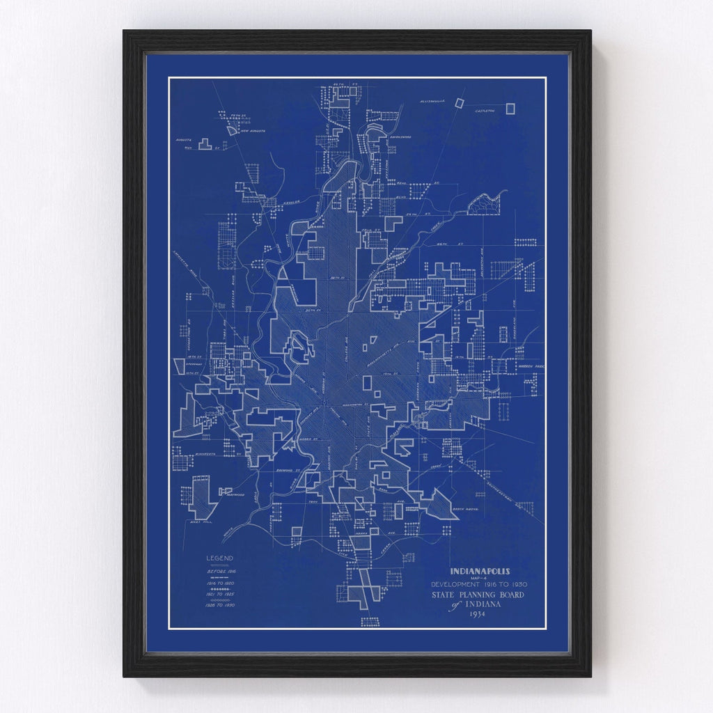 Vintage Map of Indianapolis, Indiana 1934