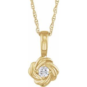 14K Yellow Gold 1/6 CT Natural Diamond Knot 18" Necklace
