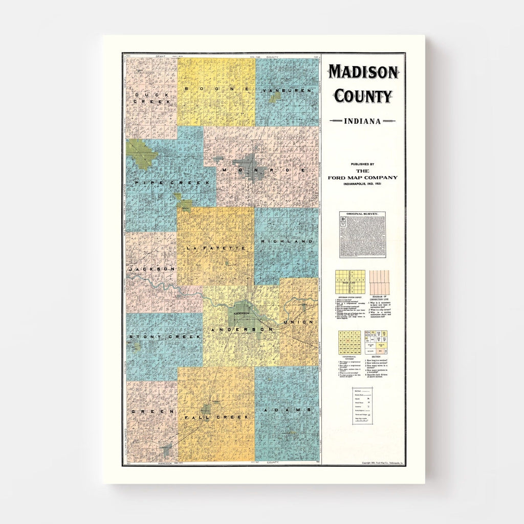 Vintage Map of Madison County, Indiana 1921