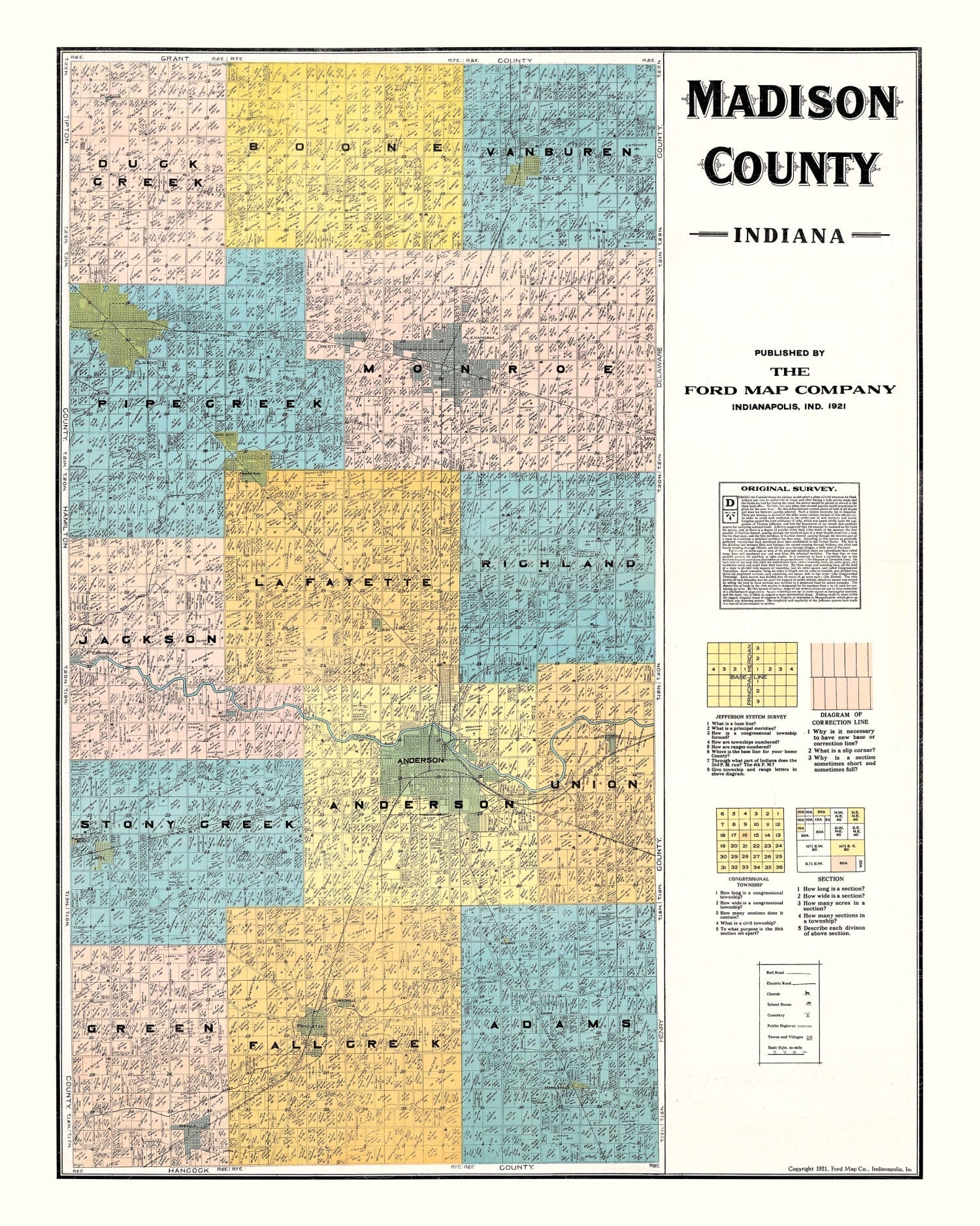 Vintage Map of Madison County, Indiana 1921