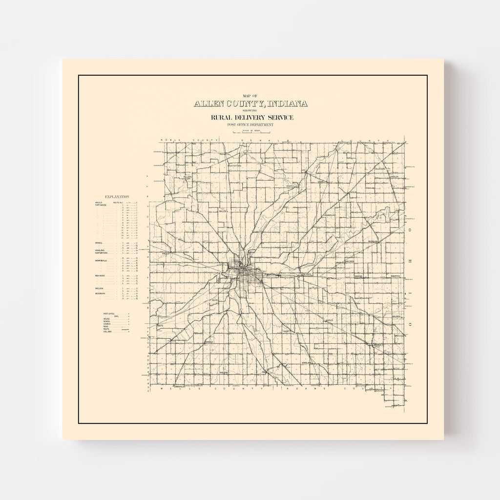 Vintage Map of Allen County, Indiana 1910