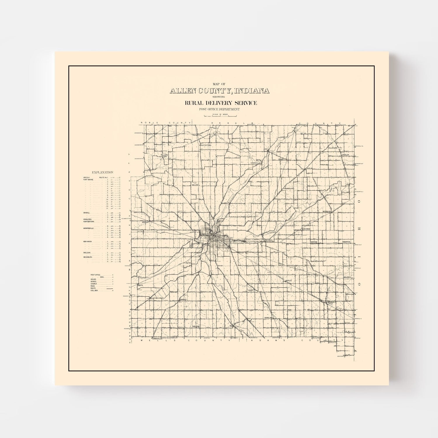 Vintage Map of Allen County, Indiana 1910