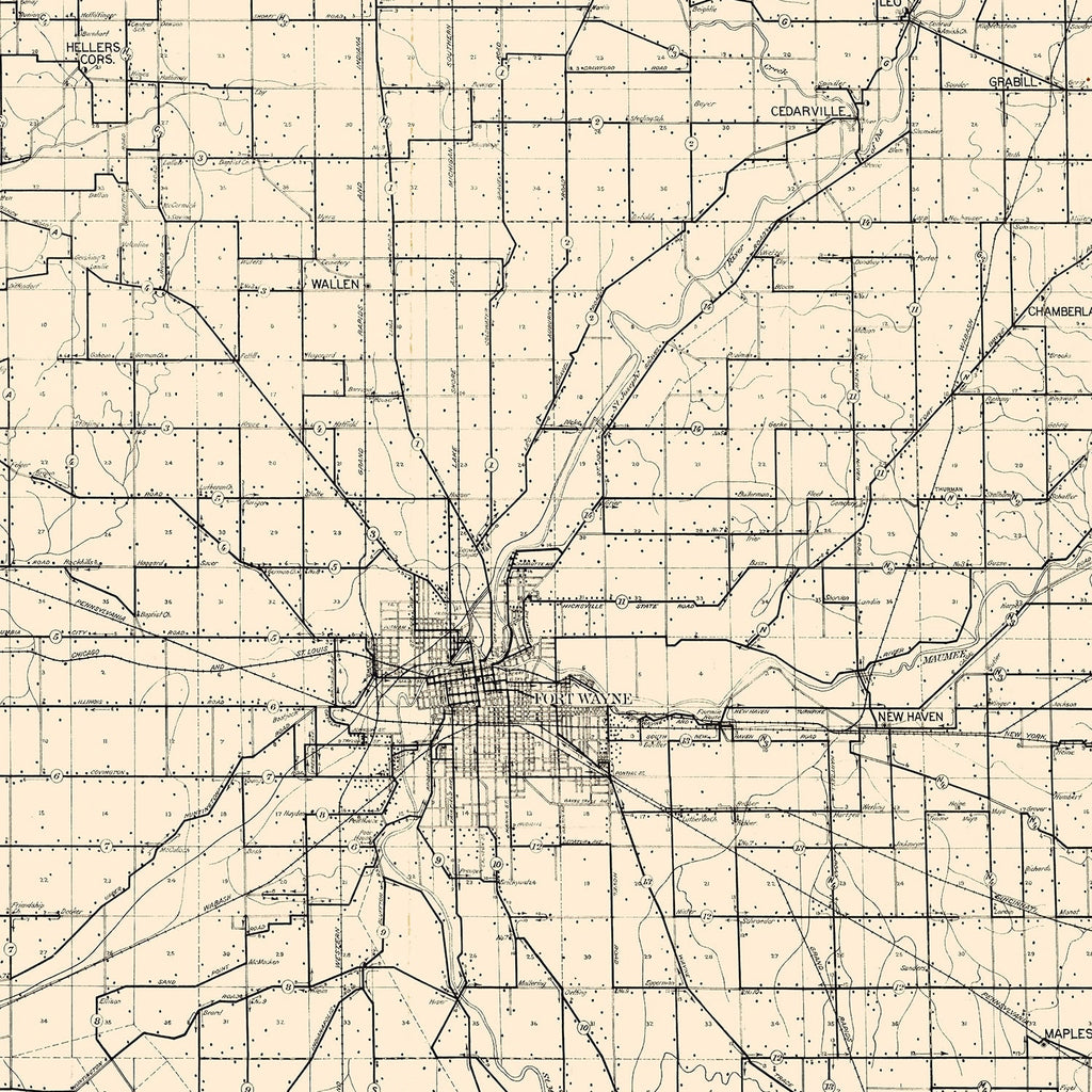 Vintage Map of Allen County, Indiana 1910