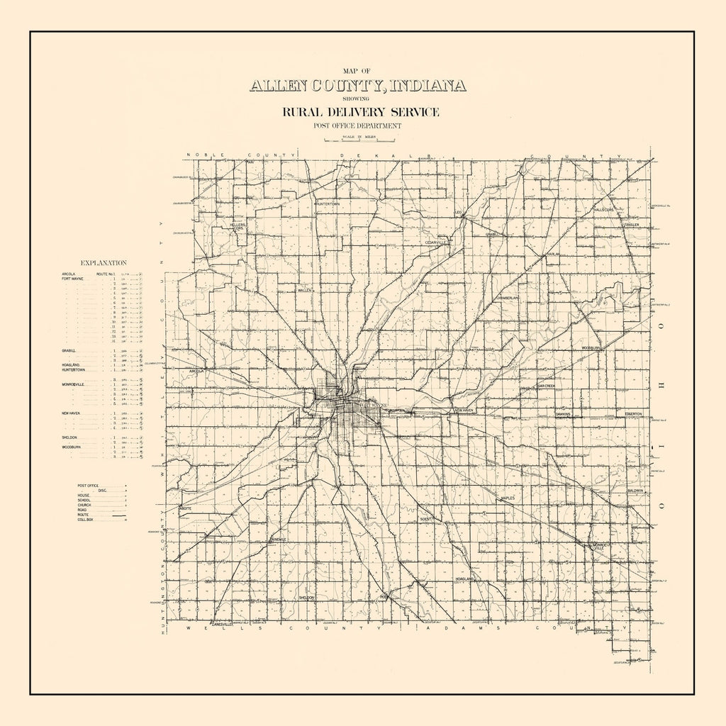 Vintage Map of Allen County, Indiana 1910