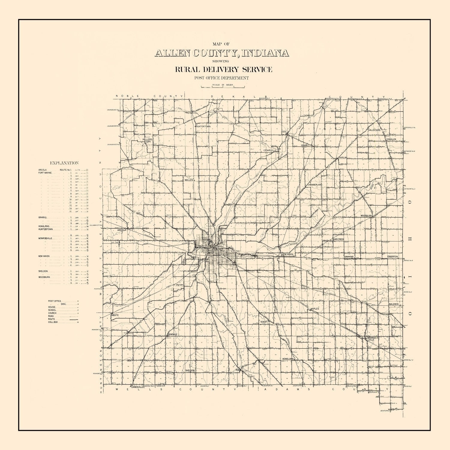 Vintage Map of Allen County, Indiana 1910