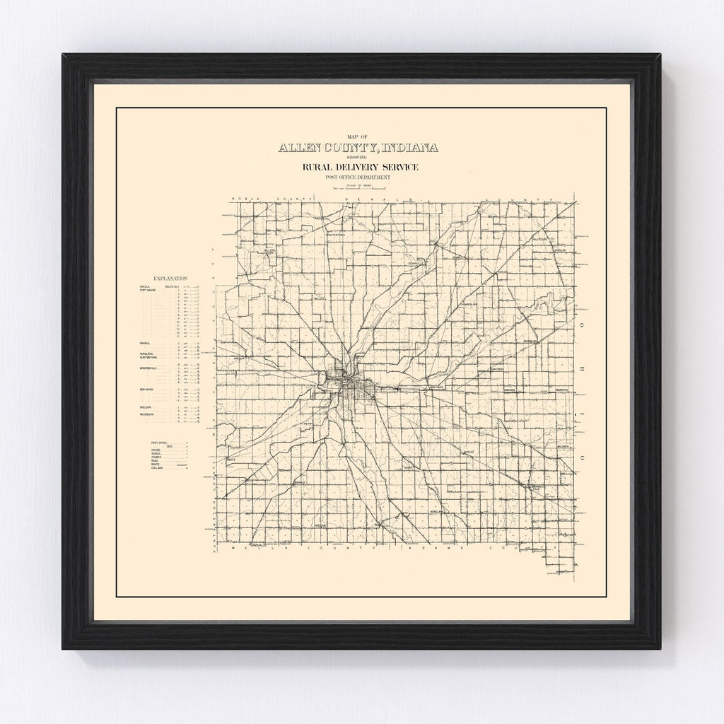 Vintage Map of Allen County, Indiana 1910