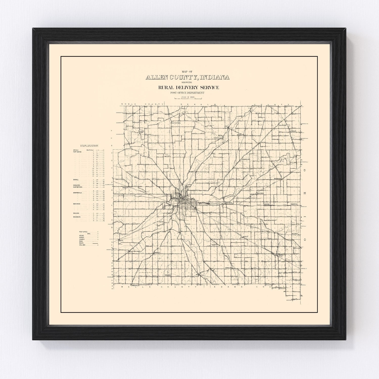 Vintage Map of Allen County, Indiana 1910