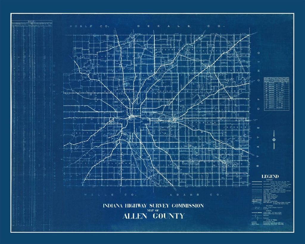 Vintage Map of Allen County, Indiana 1936